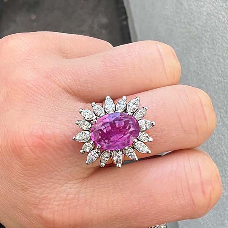 Certified Pink Sapphire Gemstone and Diamond Cocktail Ring In Excellent Condition For Sale In Beverly Hills, CA