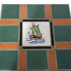 Vintage Grueby School Arts & Crafts Wrought Iron Tile Top Table c1920