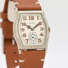 Vintage Gruen Art Deco Style 14 Karat White Gold Filled Watch, 1929