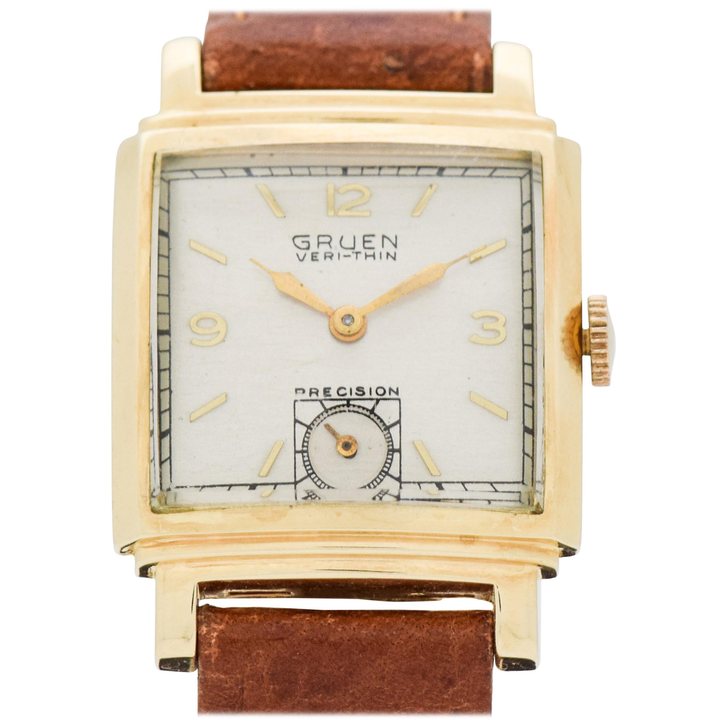 Vintage Gruen Veri-Thin Precision 14 Karat Yellow Gold Watch, 1947