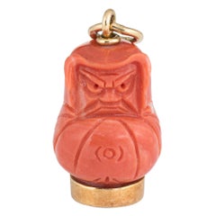 Vintage Grumpy Charm Carved Coral 18 Karat Yellow Gold Pendant Figural Jewelry
