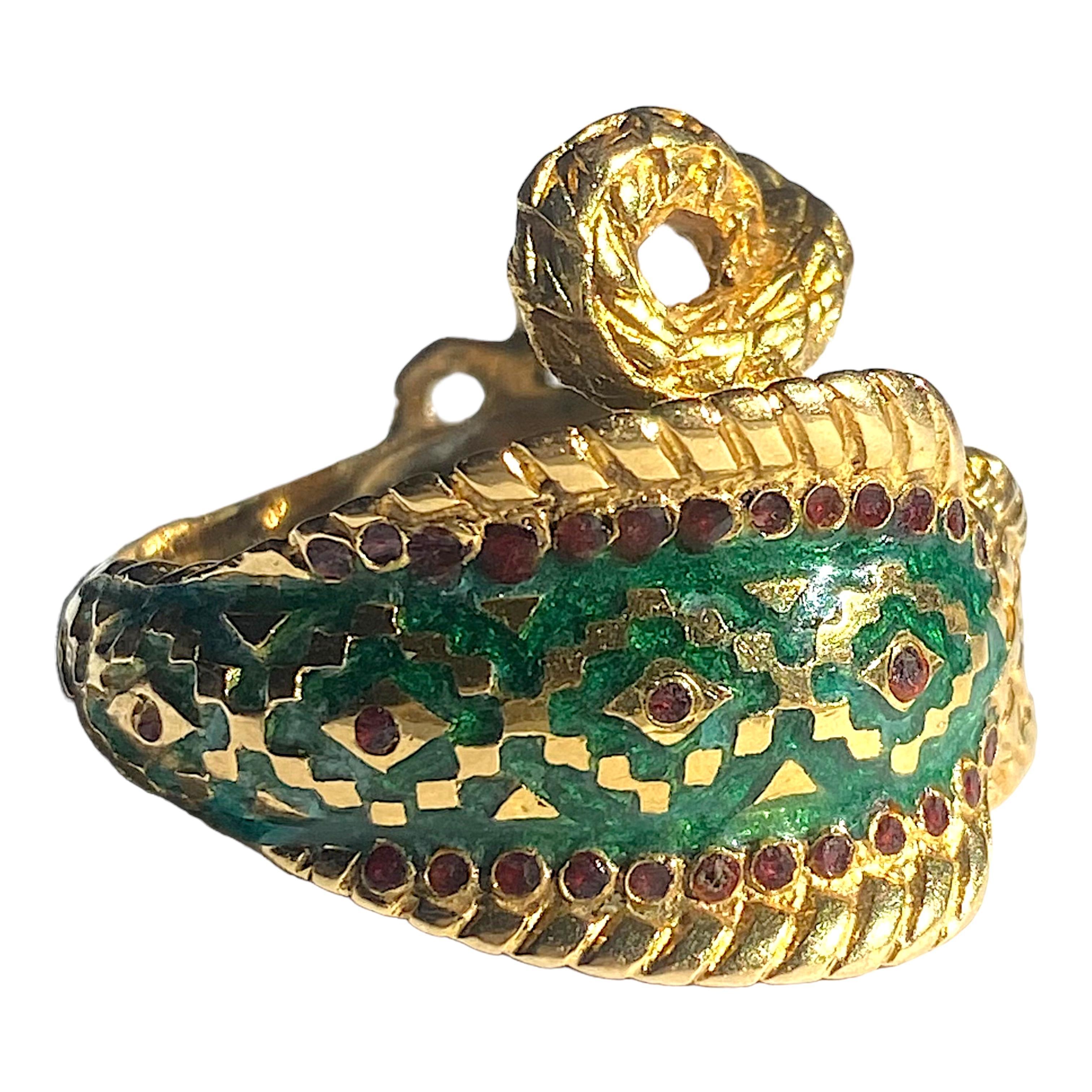 Contemporary Vintage GSM Greece 18K Enamel Cobra Ring