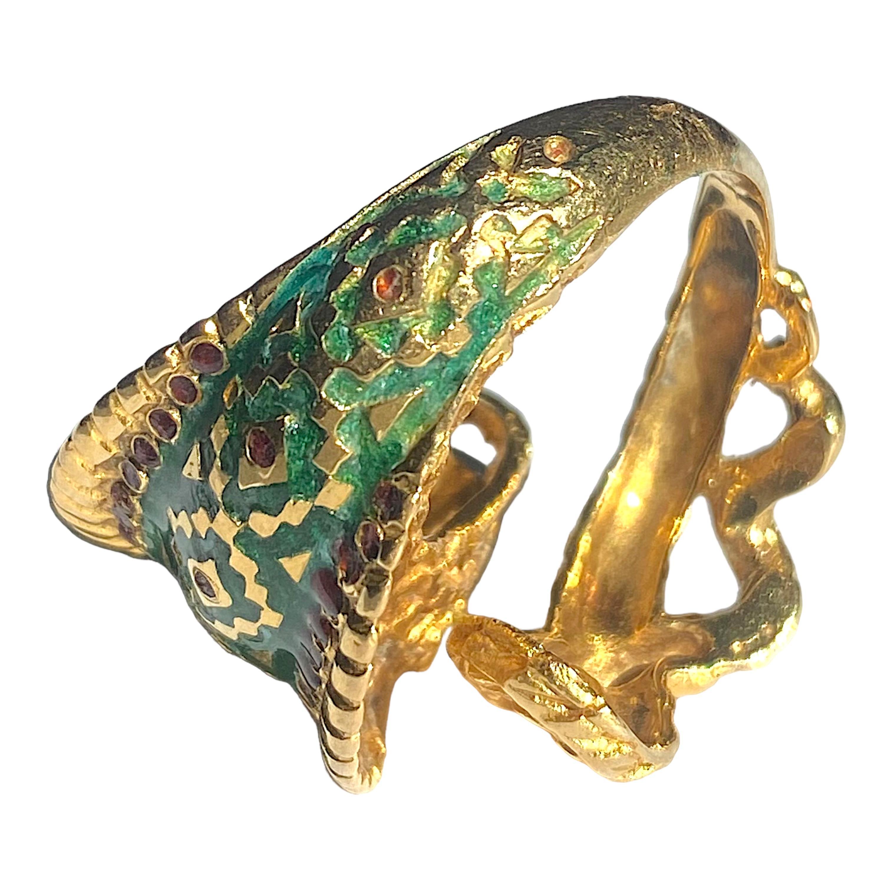Vintage GSM Greece 18K Enamel Cobra Ring In Good Condition In Henderson, NV