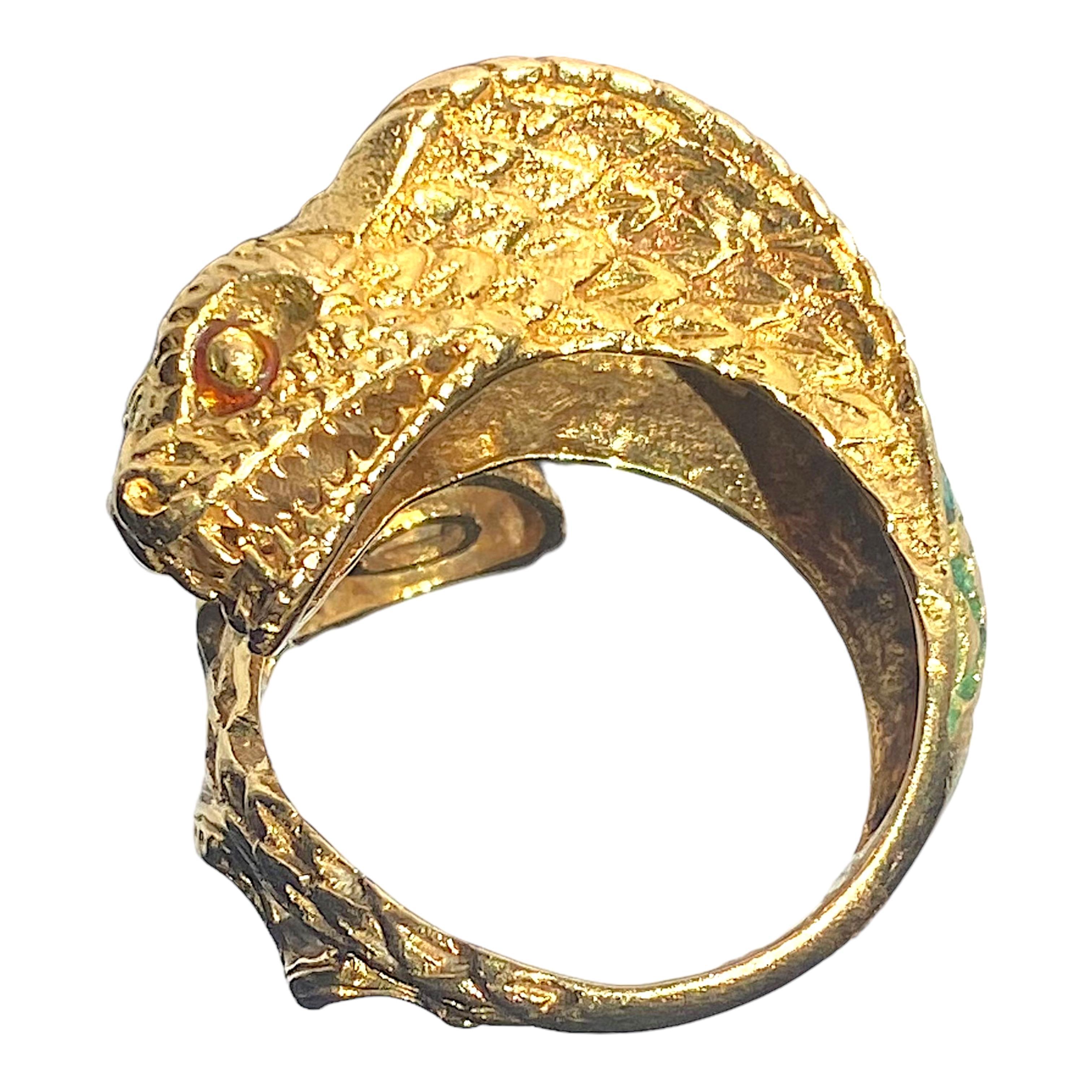 Women's or Men's Vintage GSM Greece 18K Enamel Cobra Ring
