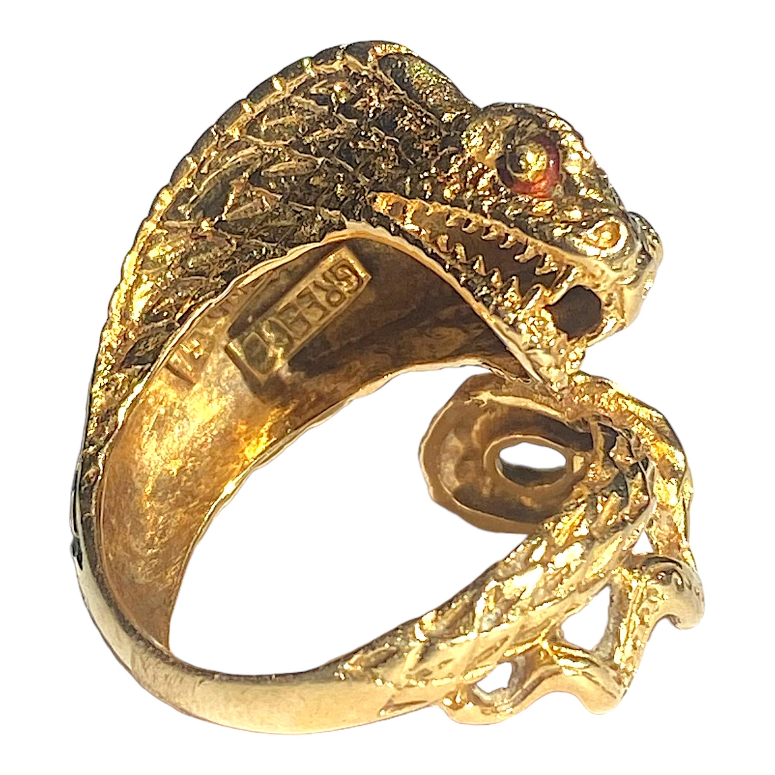 Vintage GSM Greece 18K Enamel Cobra Ring 2