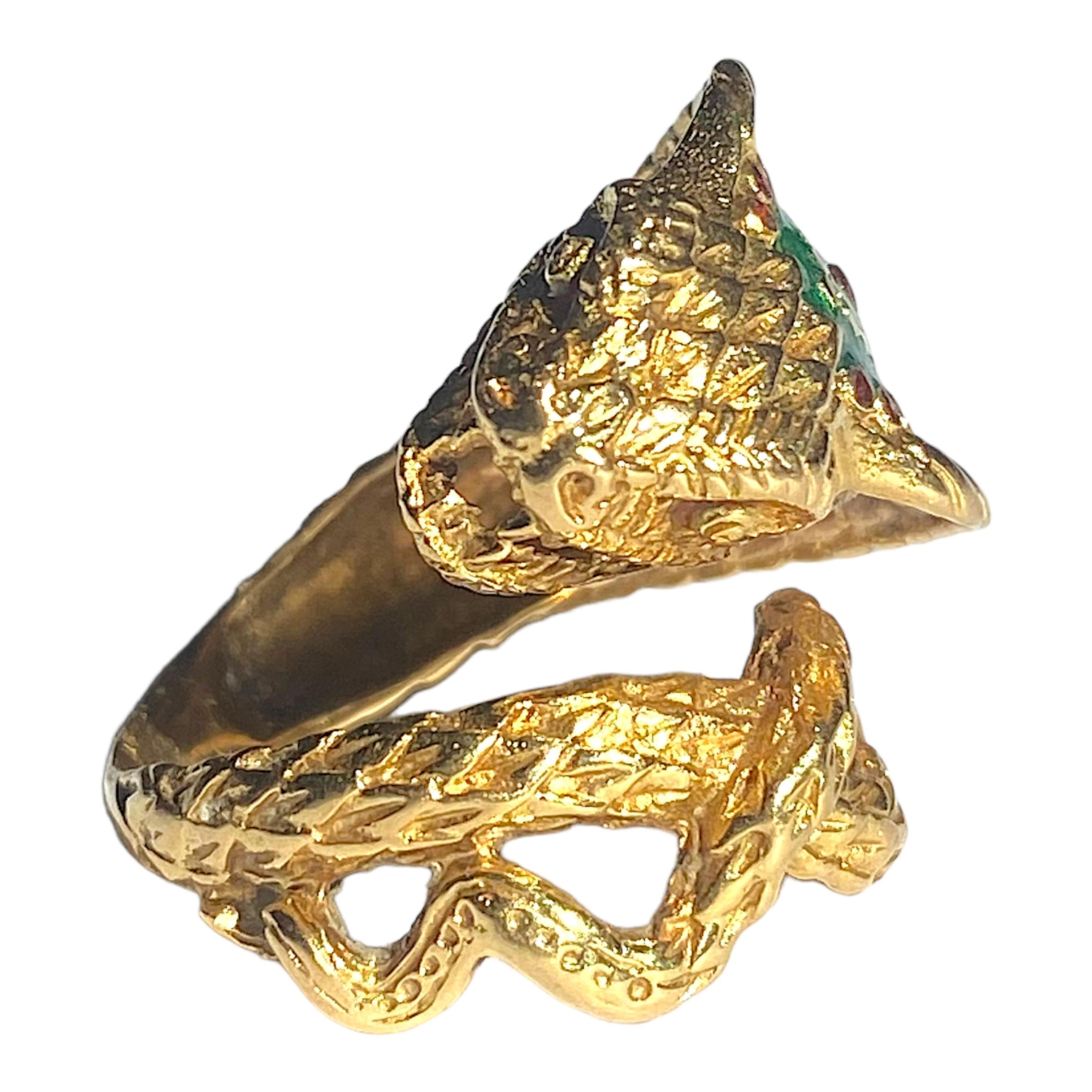 Vintage GSM Greece 18K Enamel Cobra Ring 3