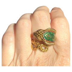 Vintage GSM Greece 18K Enamel Cobra Ring