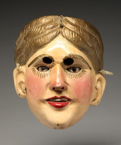 Vintage Guatemalan Dance Mask Pretty Lady Female Early 20th Century gold