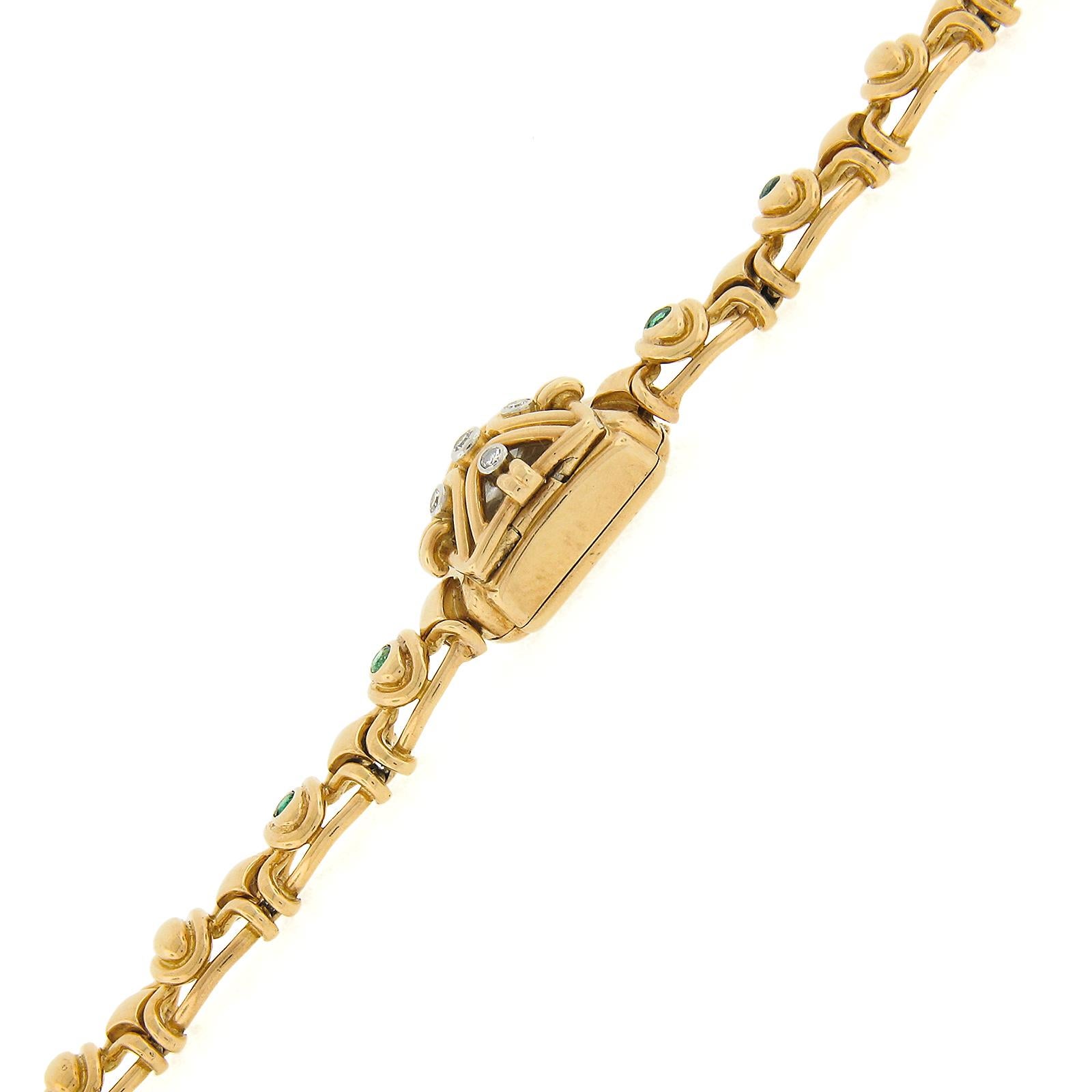 Vintage Gubelin 14mm Watch 18k Yellow Gold Diamond & Emerald Link Bracelet For Sale 5