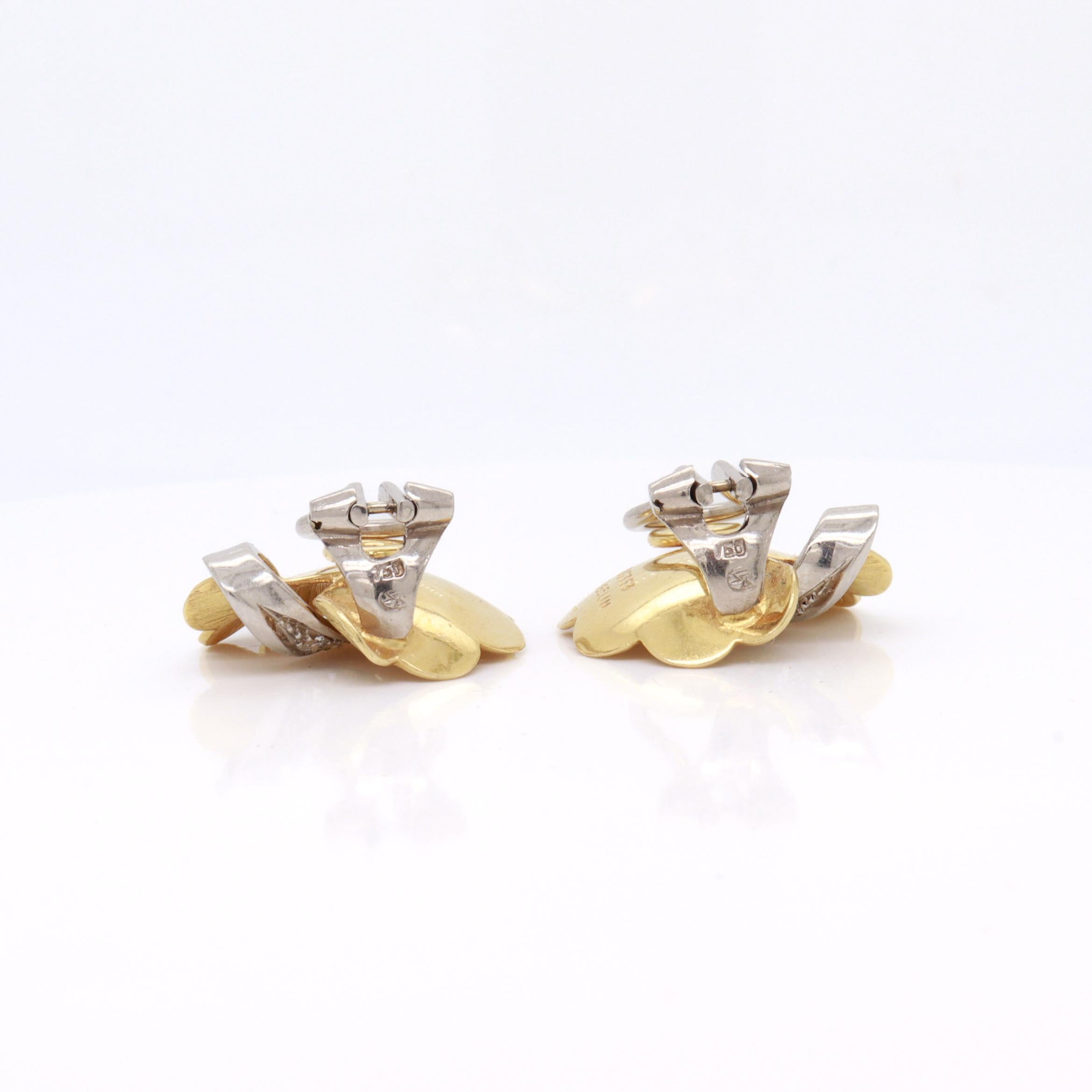 Vintage Gübelin 18K Gold & Diamant florale Clip-Ohrringe im Angebot 5