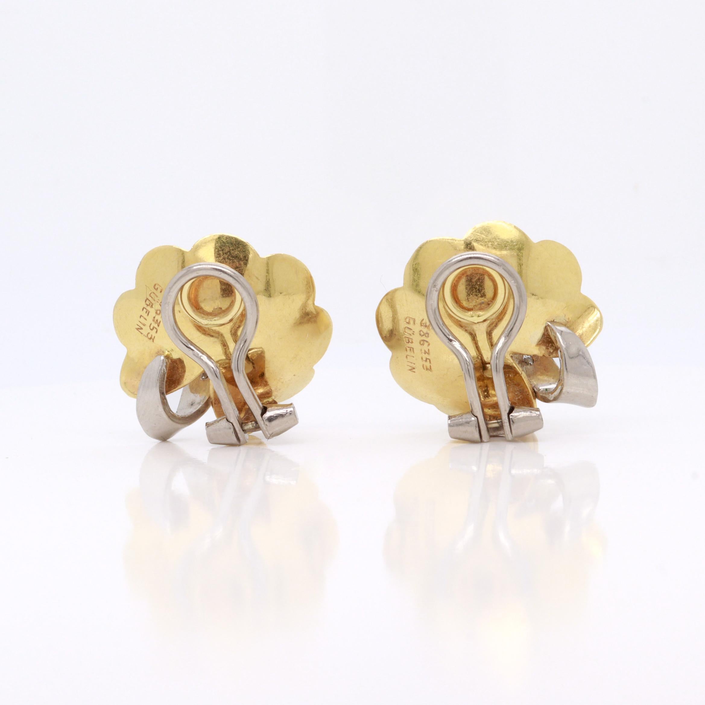 Vintage Gübelin 18K Gold & Diamant florale Clip-Ohrringe im Angebot 2