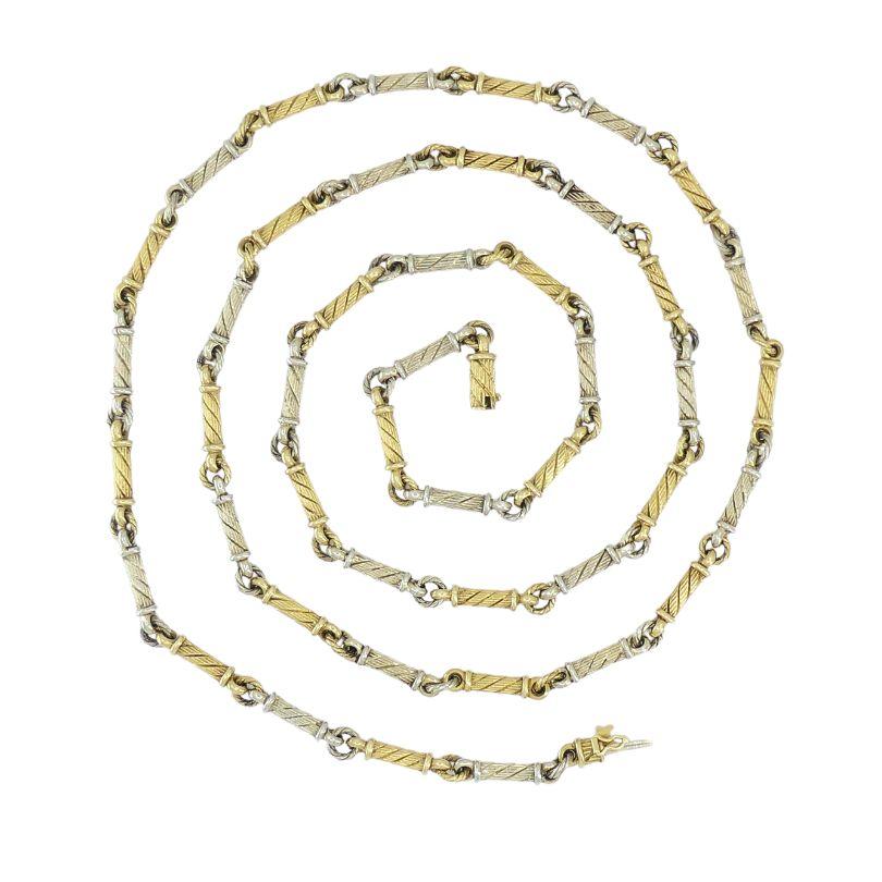 Vintage Gübelin 18k Two-tone Gold Barrel Link Chain Necklace Bon état - En vente à Beverly Hills, CA