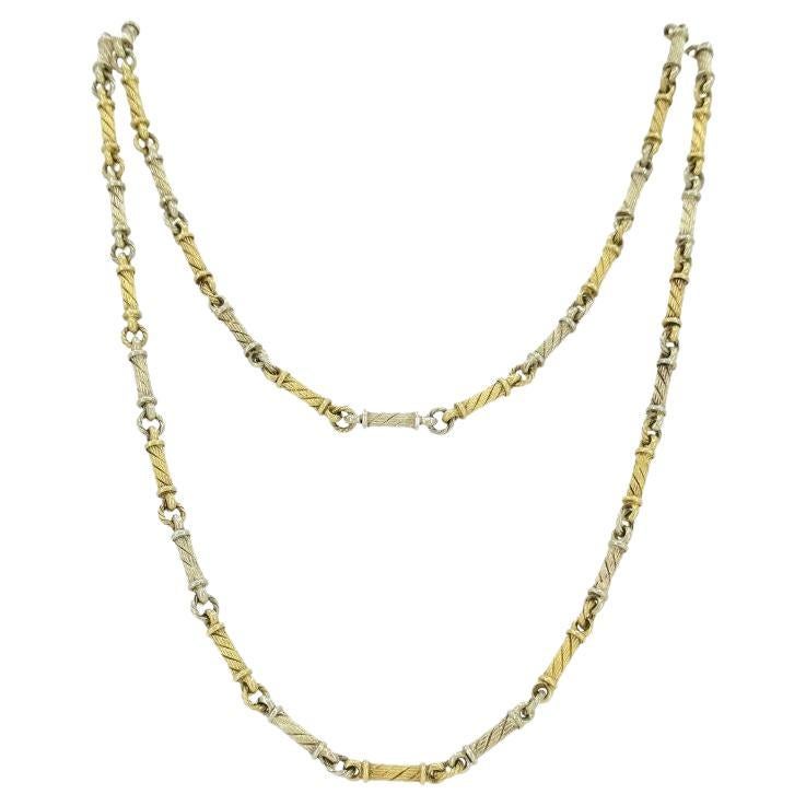 Vintage Gübelin 18k Two-tone Gold Barrel Link Chain Necklace