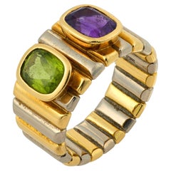Vintage Gubelin amethyst peridot two tone 18k gold ring