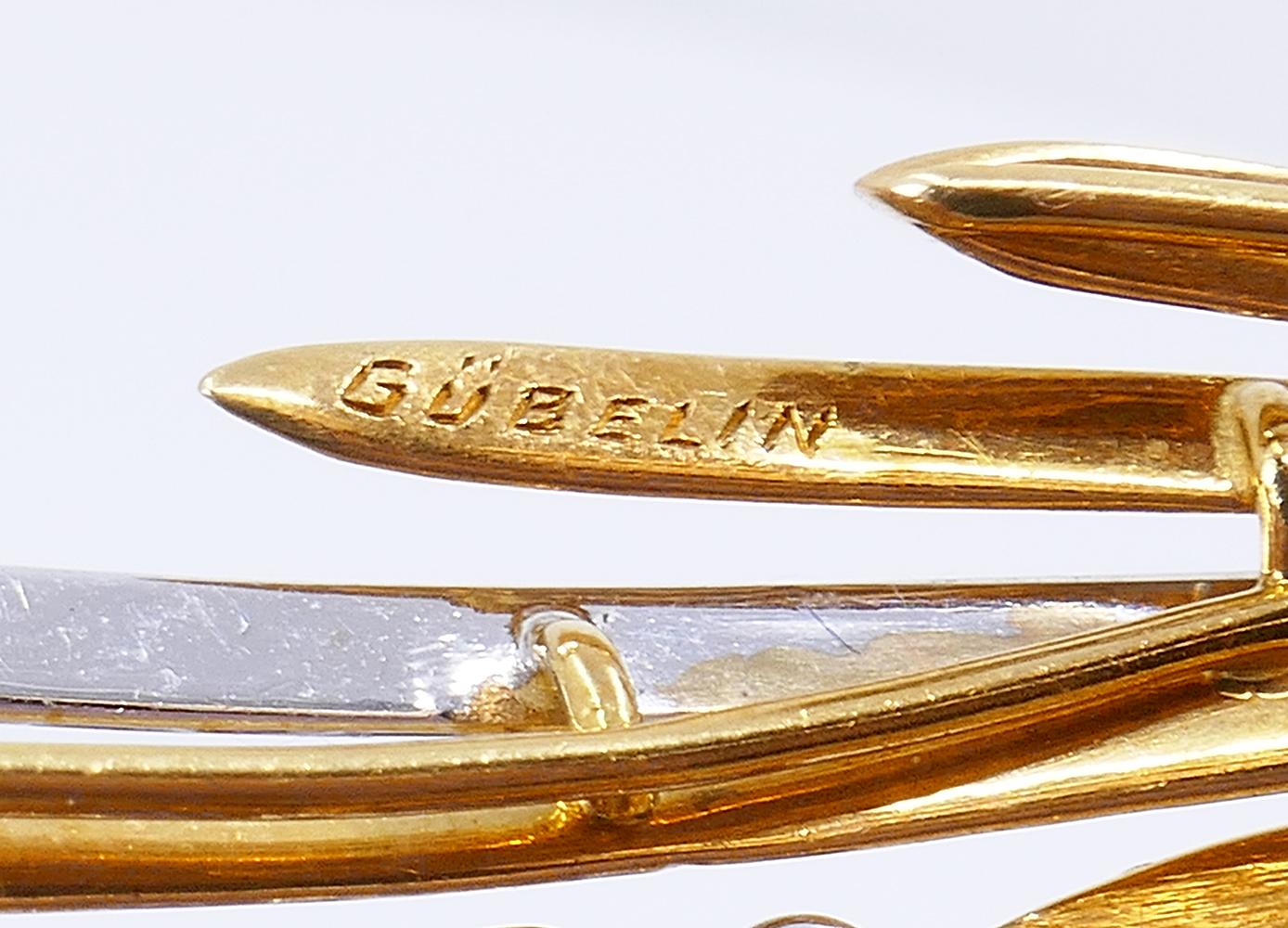 Vintage Gubelin Brooch 18k Gold Sapphire Diamond Clip Pin Estate Jewelry 1