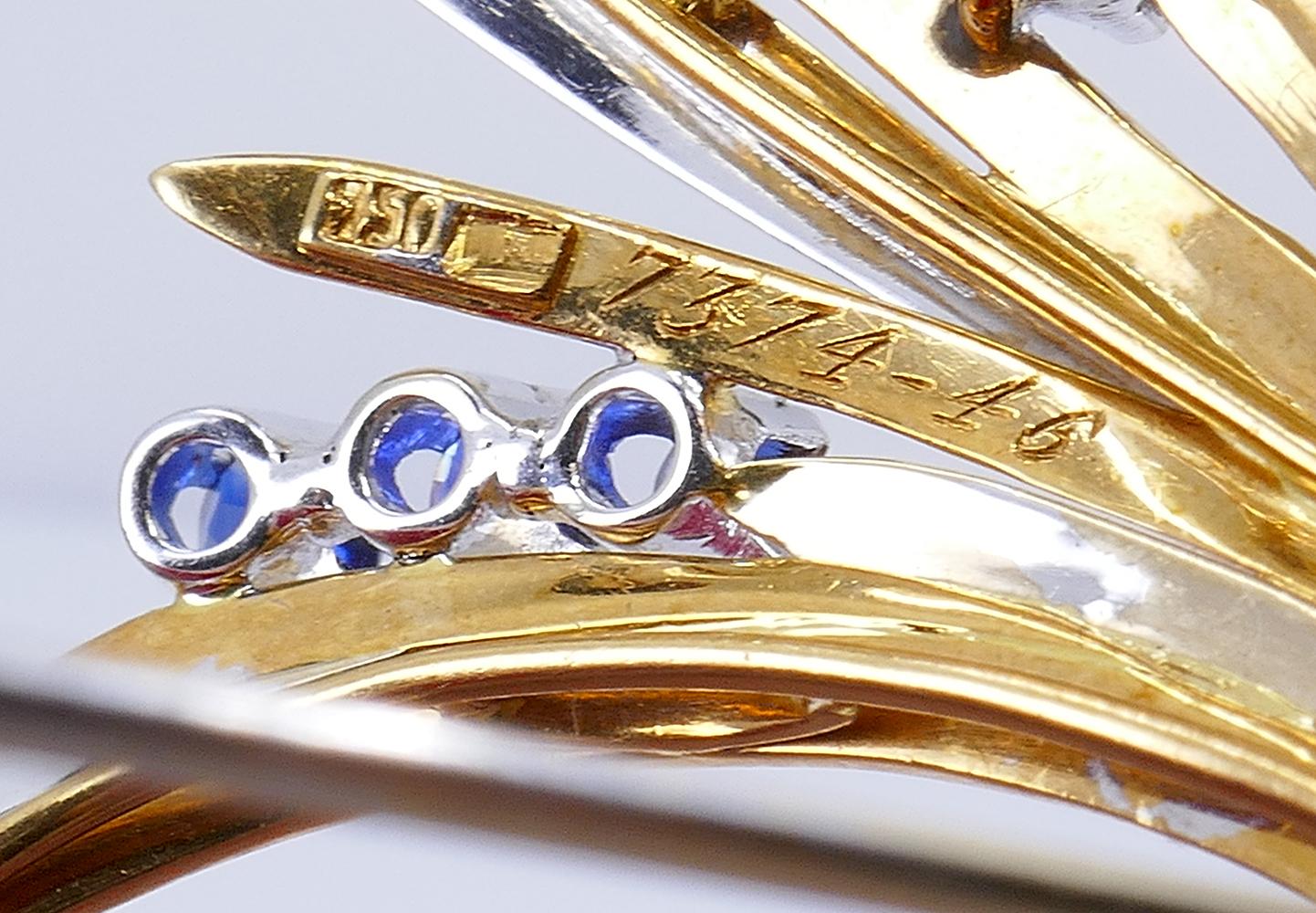 Vintage Gubelin Brooch 18k Gold Sapphire Diamond Clip Pin Estate Jewelry 2