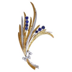 Vintage Gubelin Brosche 18k Gold Saphir Diamant Clip Pin Nachlassschmuck
