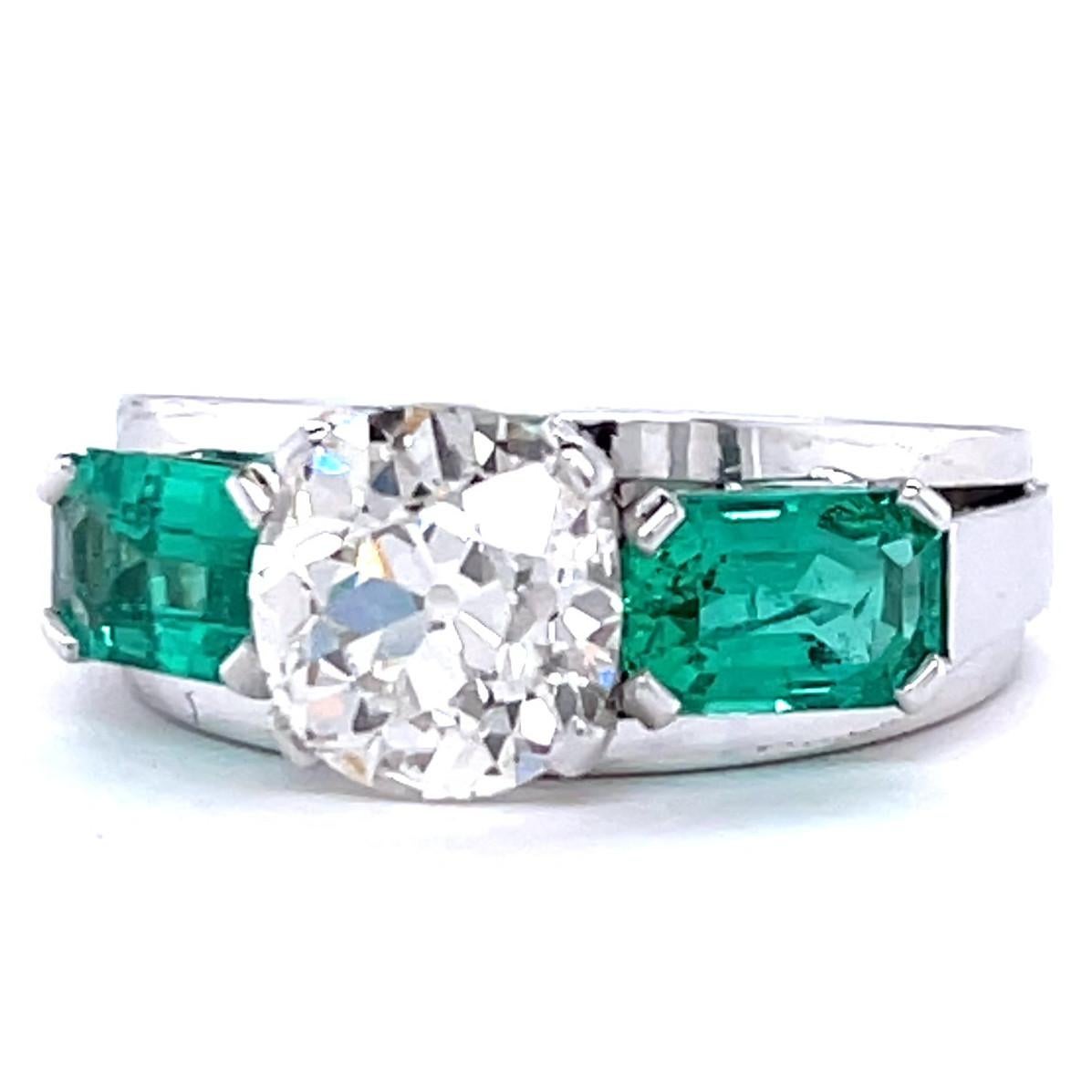Vintage Gubelin GIA 2.26 Carat Old European Cut Diamond Emerald Ring 1