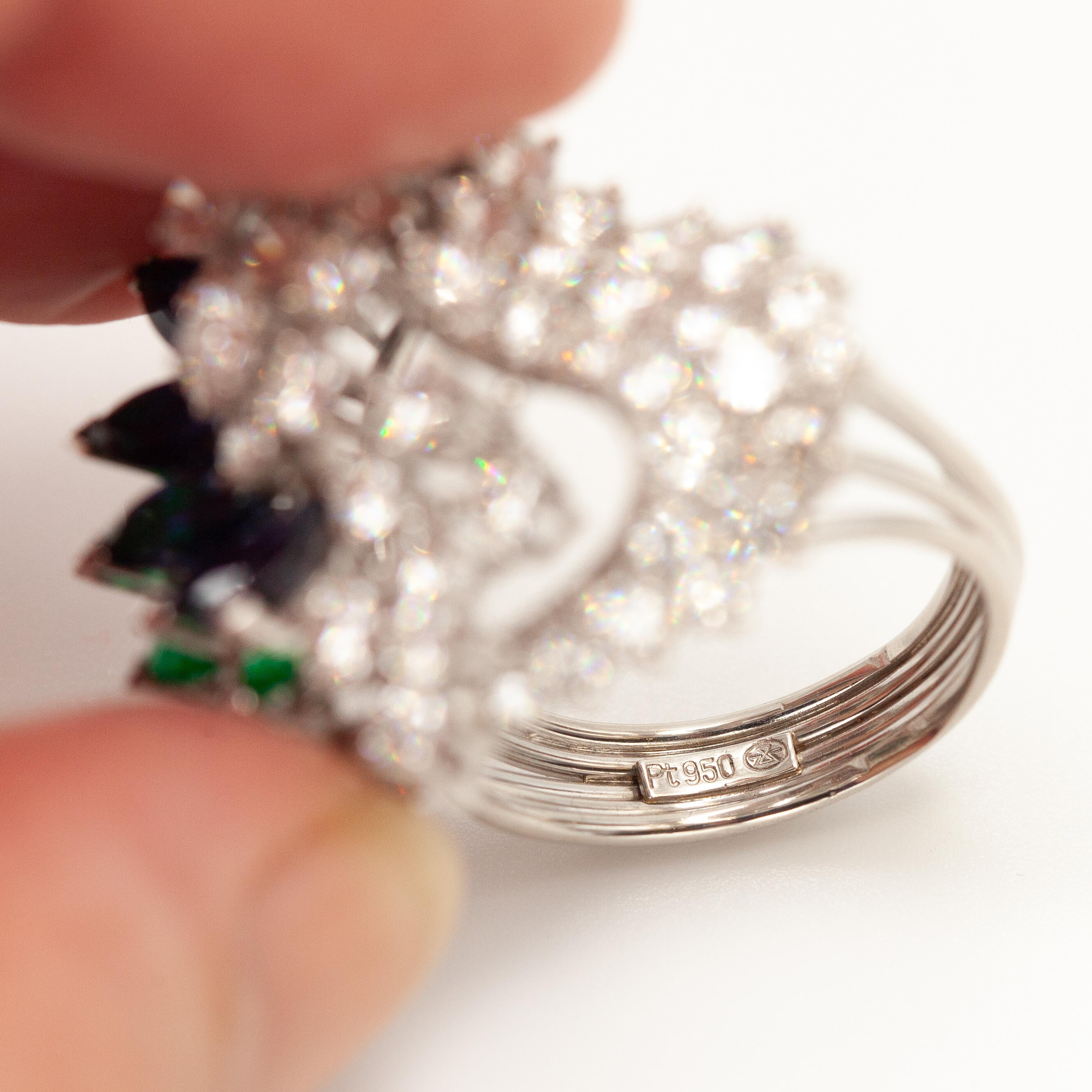 Vintage Gubelin Platinum Diamond Emerald Sapphire Ring For Sale 5