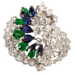 Anello Vintage Gubelin in platino con diamante e zaffiro smeraldo