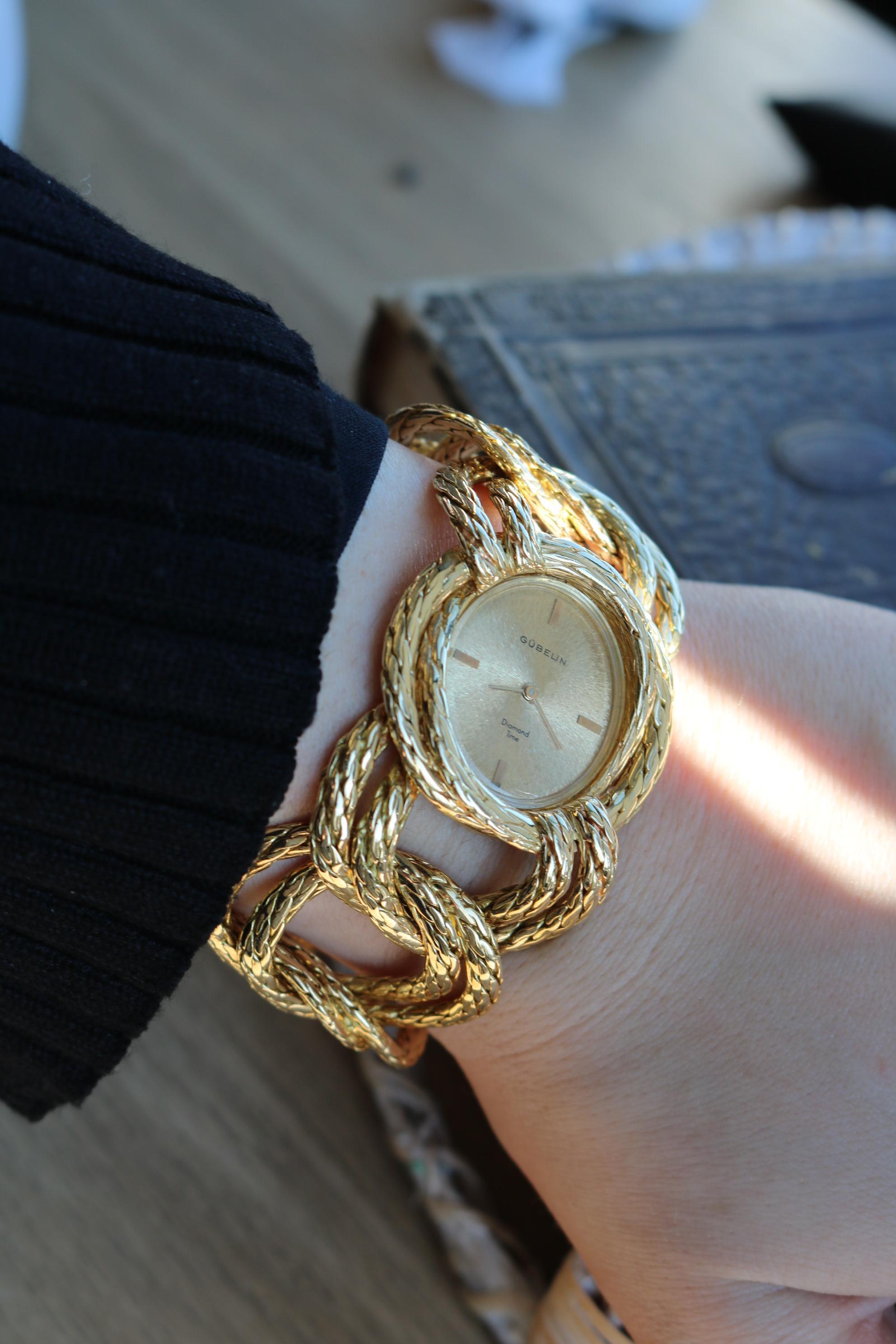 Vintage Gubelin Twisted Rope Link Watch Bracelet in 18K Yellow Gold 1