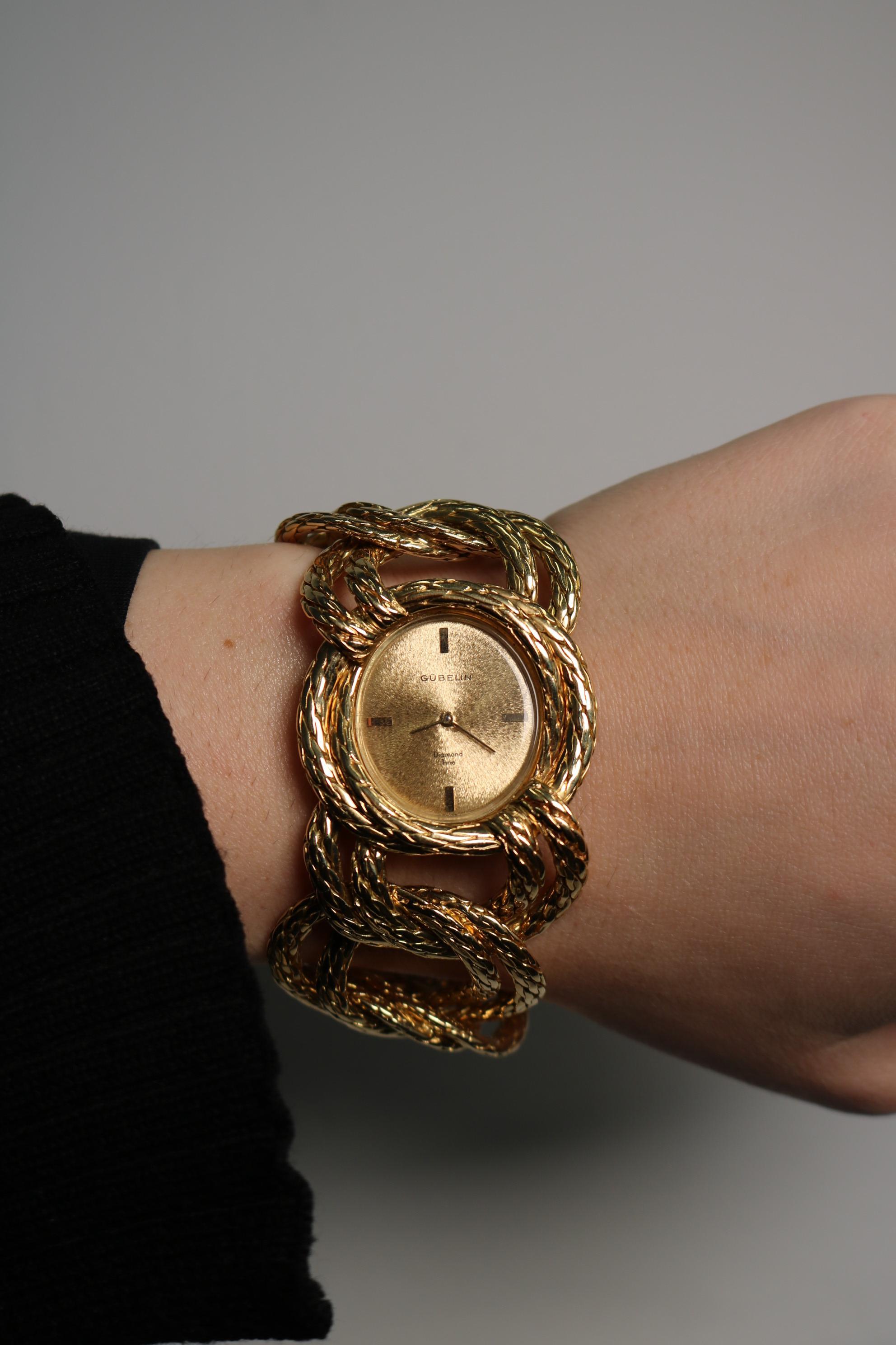 Vintage Gubelin Twisted Rope Link Watch Bracelet in 18K Yellow Gold 2