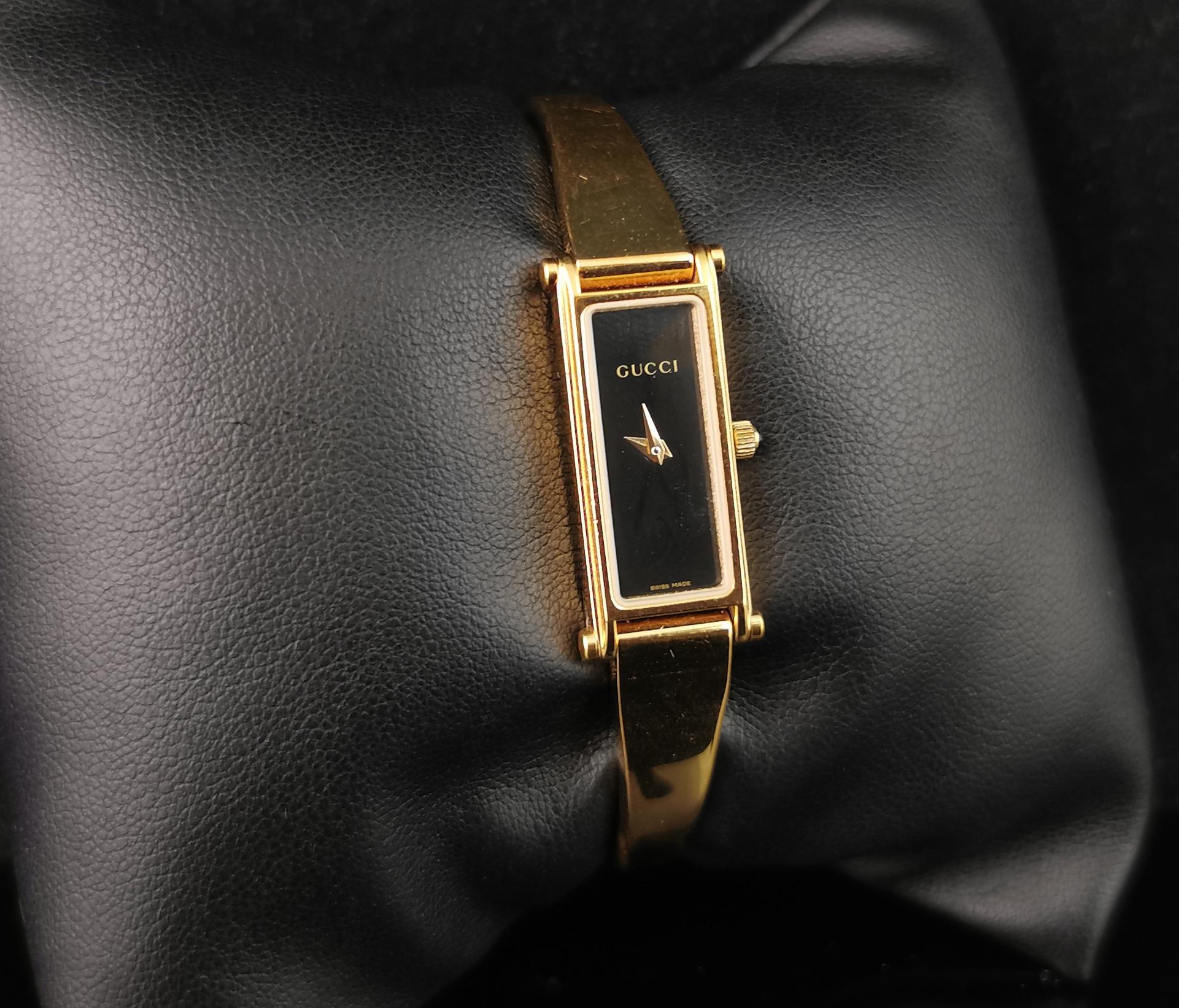 Women's Vintage Gucci 1500l gold plated ladies wristwatch, horsebit bangle strap, boxed