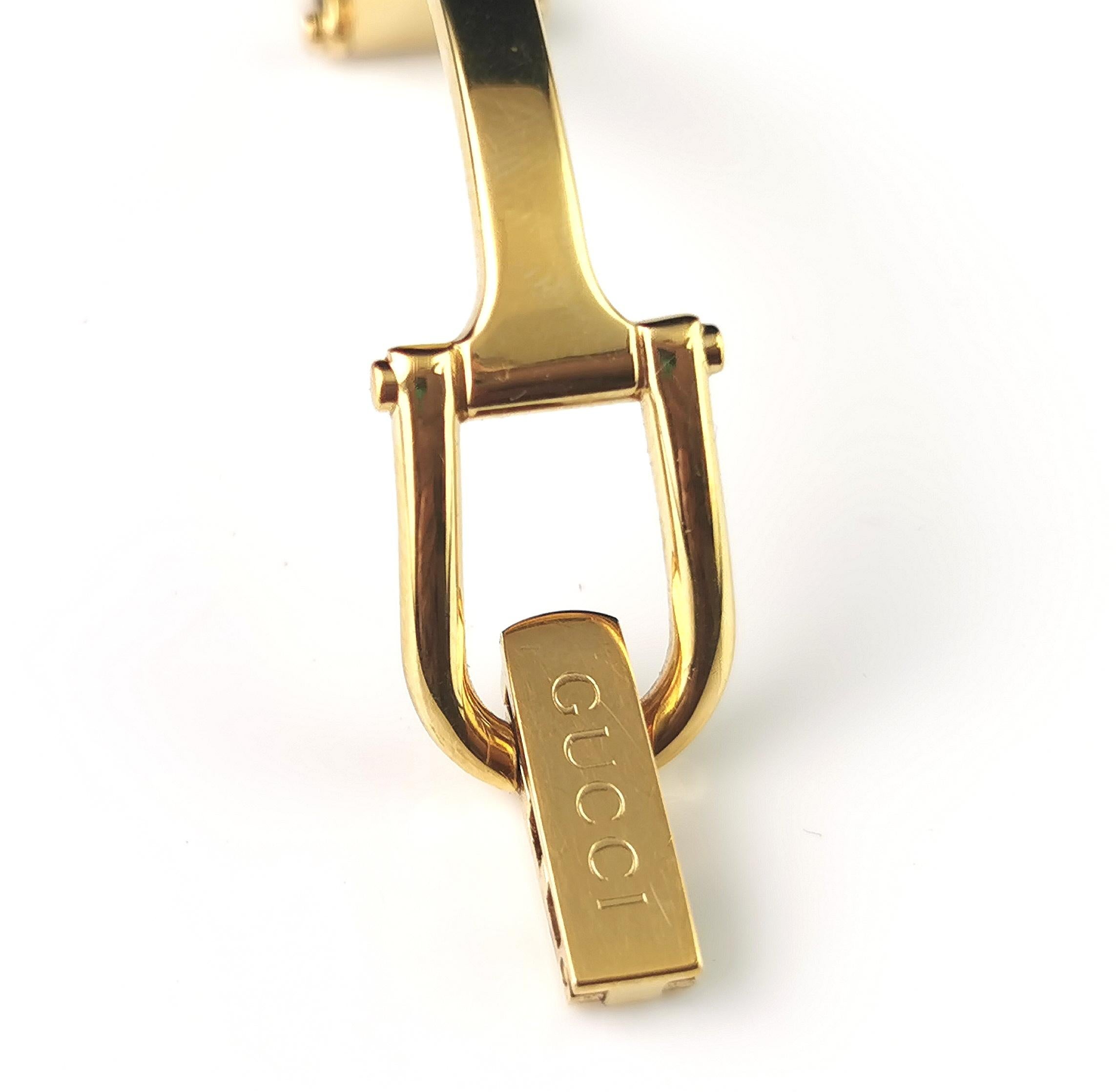 Vintage Gucci 1500l gold plated ladies wristwatch, horsebit bangle strap, boxed 4