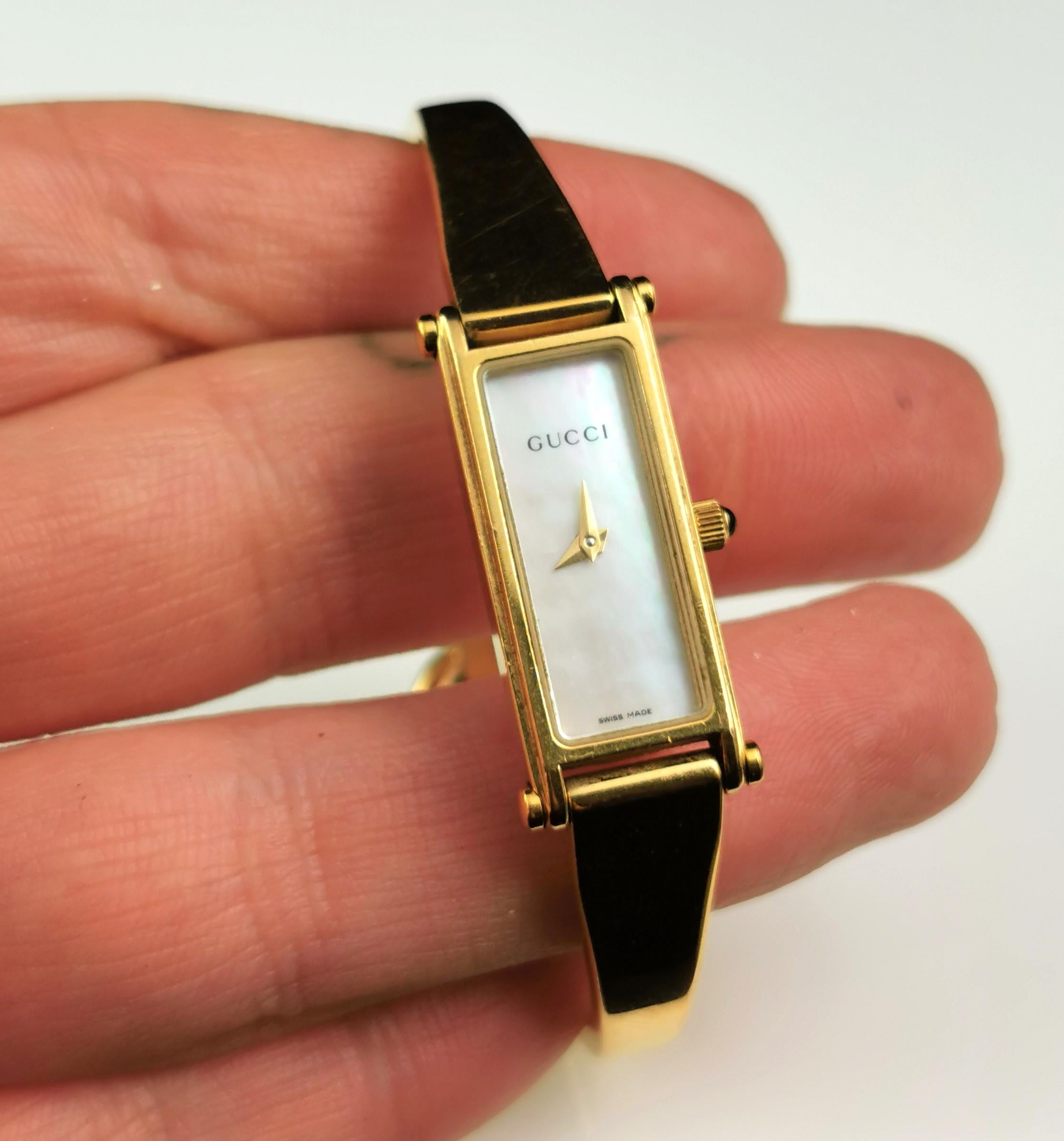 Vintage Gucci 1500l gold plated ladies wristwatch, Horsebit bangle strap  2