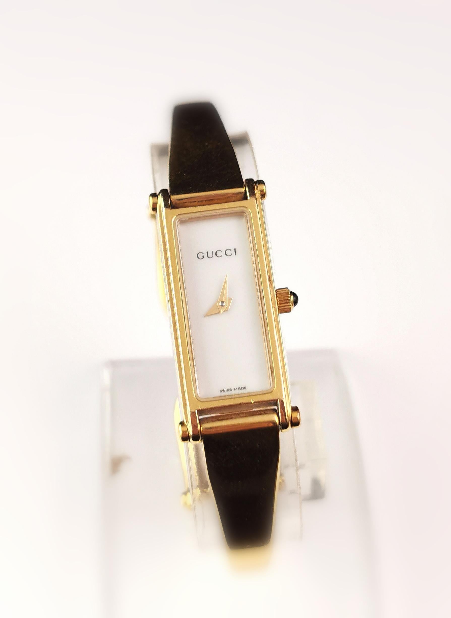 Vintage Gucci 1500l gold plated ladies wristwatch, Horsebit bangle strap  3
