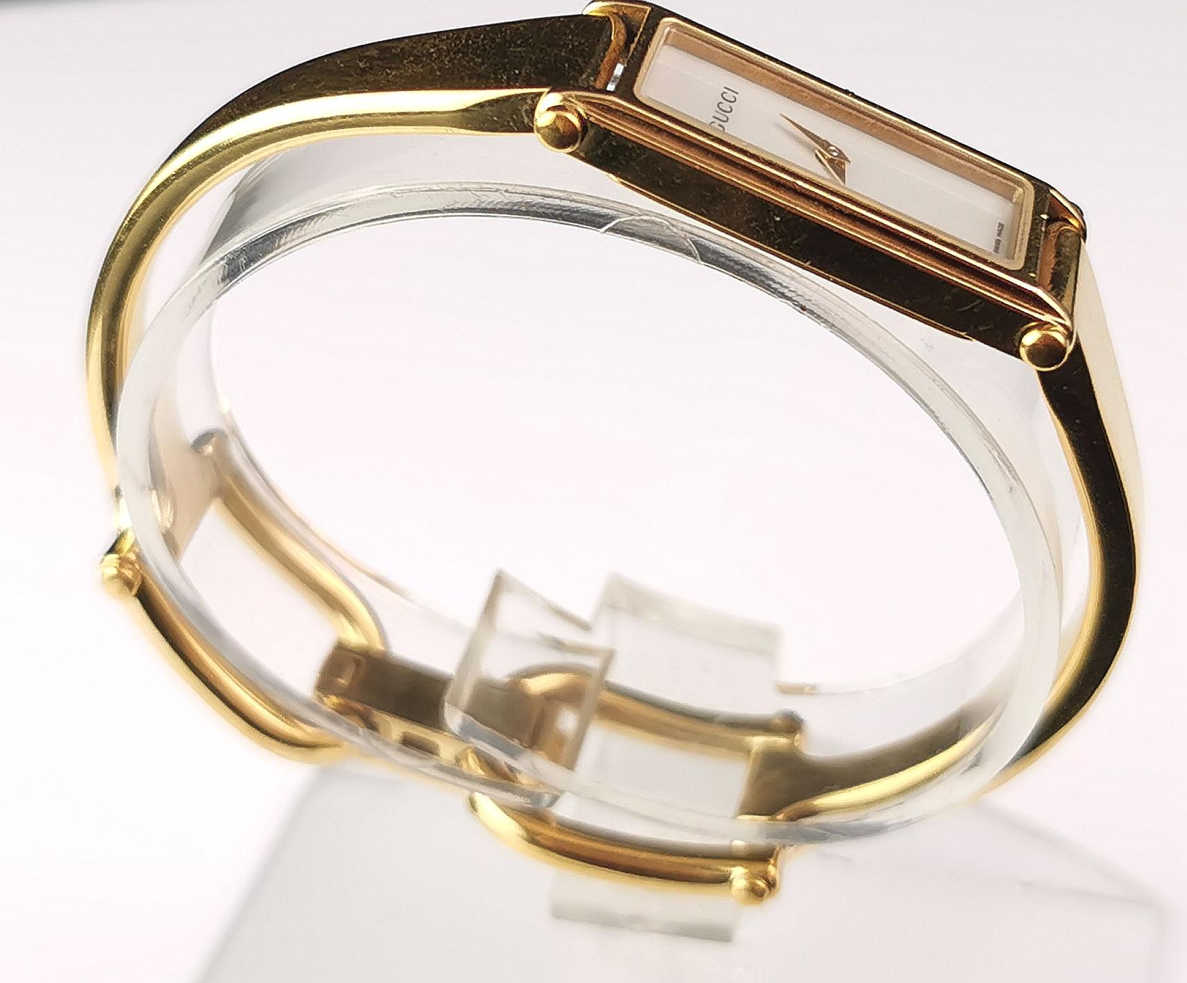 Vintage Gucci 1500l gold plated ladies wristwatch, Horsebit bangle strap  4