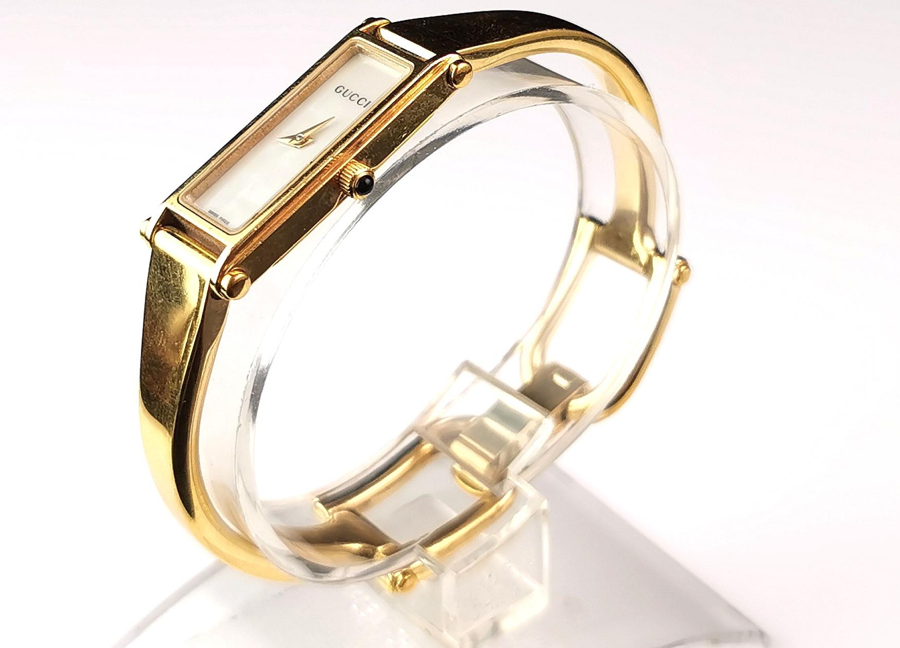 Vintage Gucci 1500l gold plated ladies wristwatch, Horsebit bangle strap  5