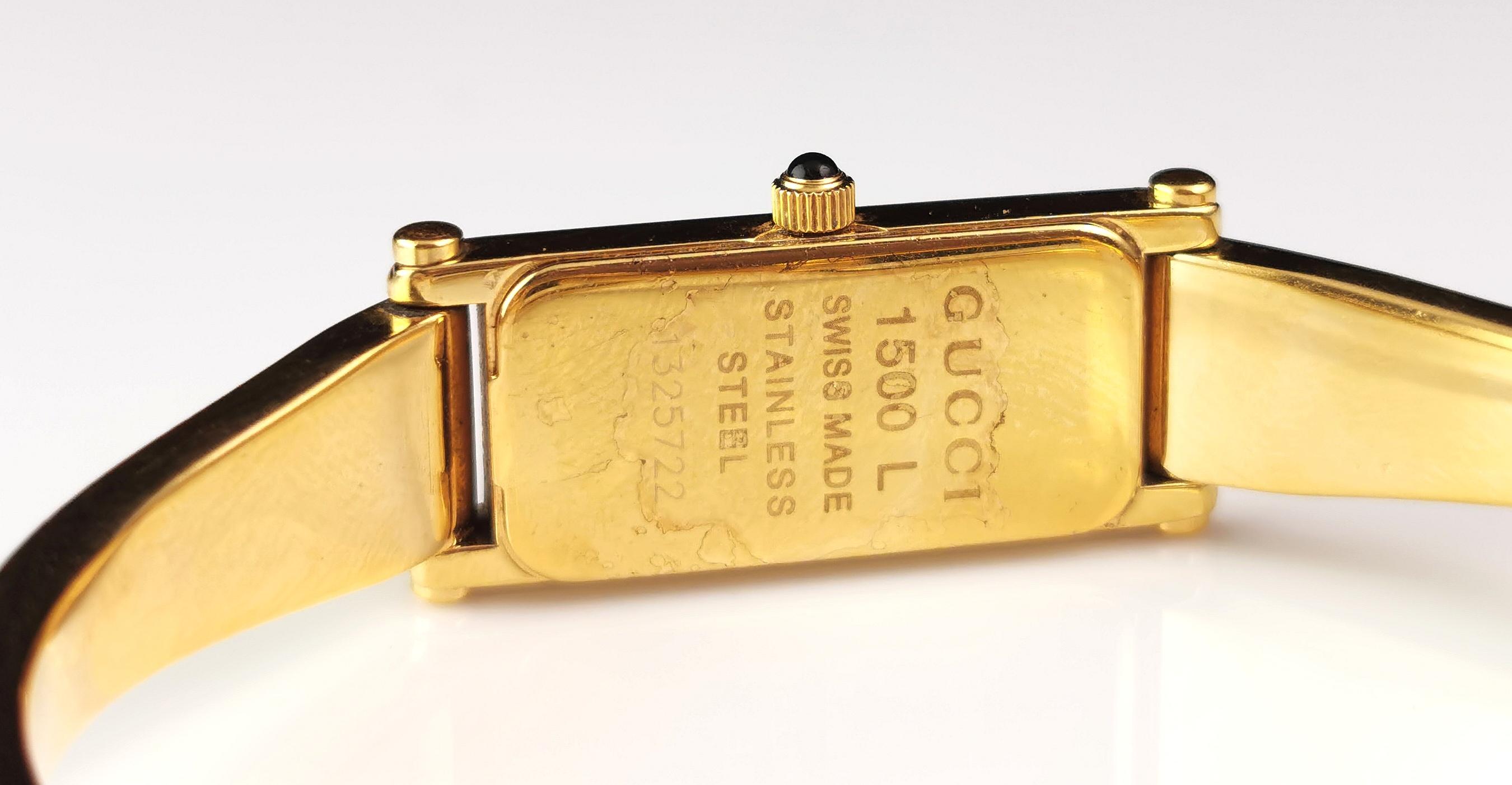 Women's Vintage Gucci 1500l gold plated ladies wristwatch, Horsebit bangle strap 