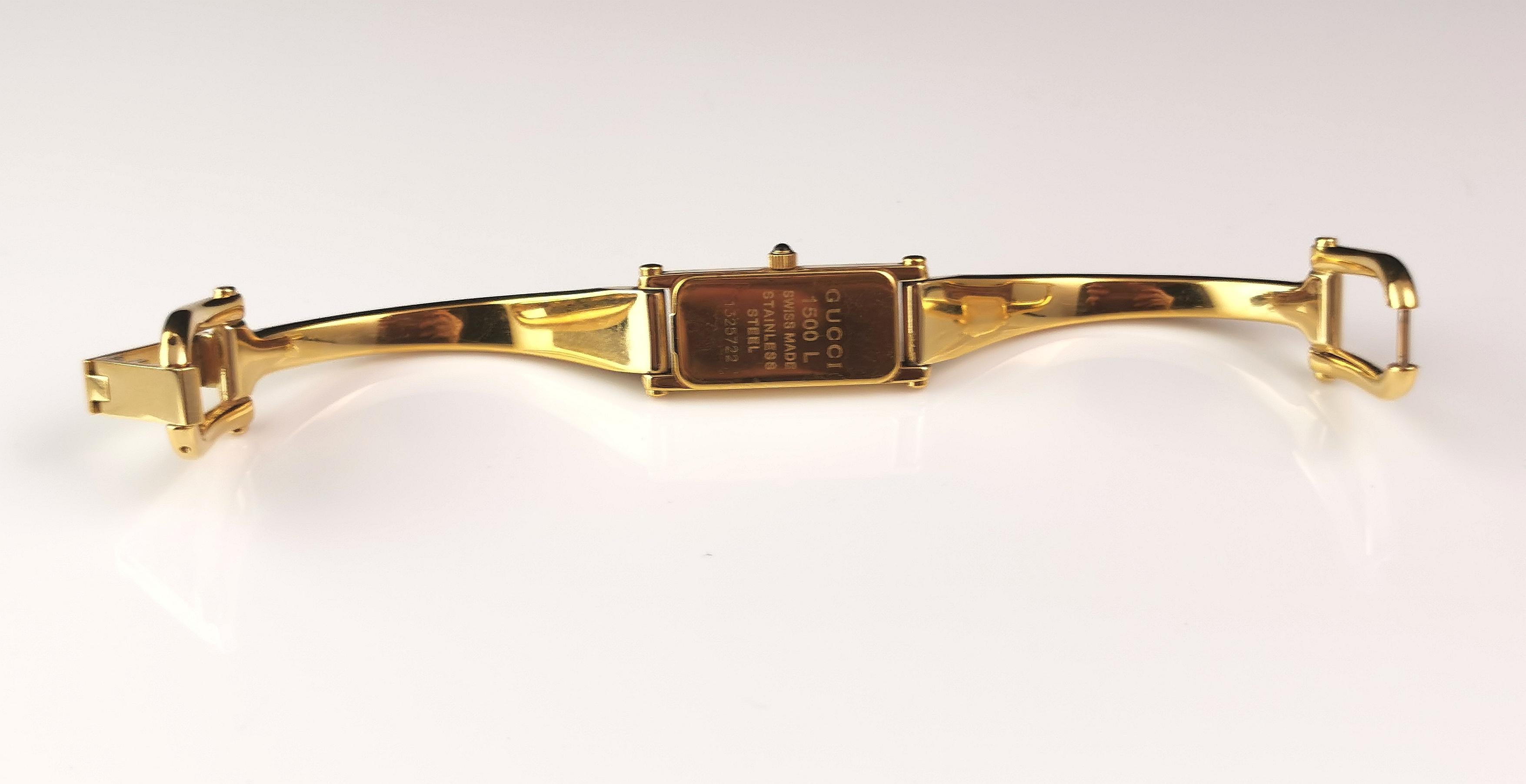 Vintage Gucci 1500l gold plated ladies wristwatch, Horsebit bangle strap  1