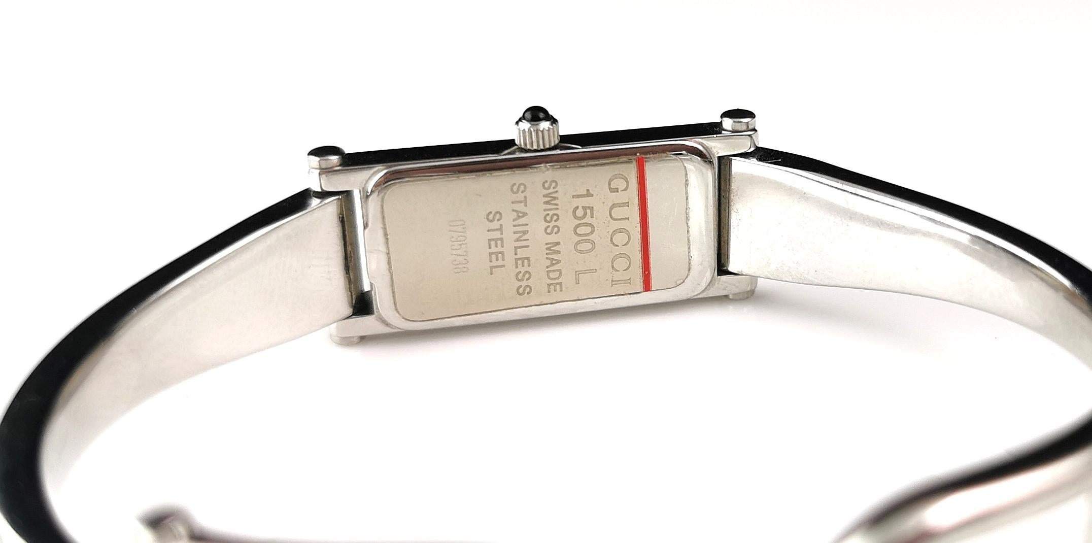 Vintage Gucci 1500l ladies wristwatch, horsebit bangle strap, Stainless steel  3