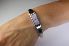 Vintage GUCCI 1500L Quartz Wrist Watch. Gucci Silver Pink MOP Bangle Watch