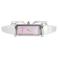 Vintage GUCCI 1500L Quartz Wrist Watch. Gucci Silver Pink MOP Bangle Watch