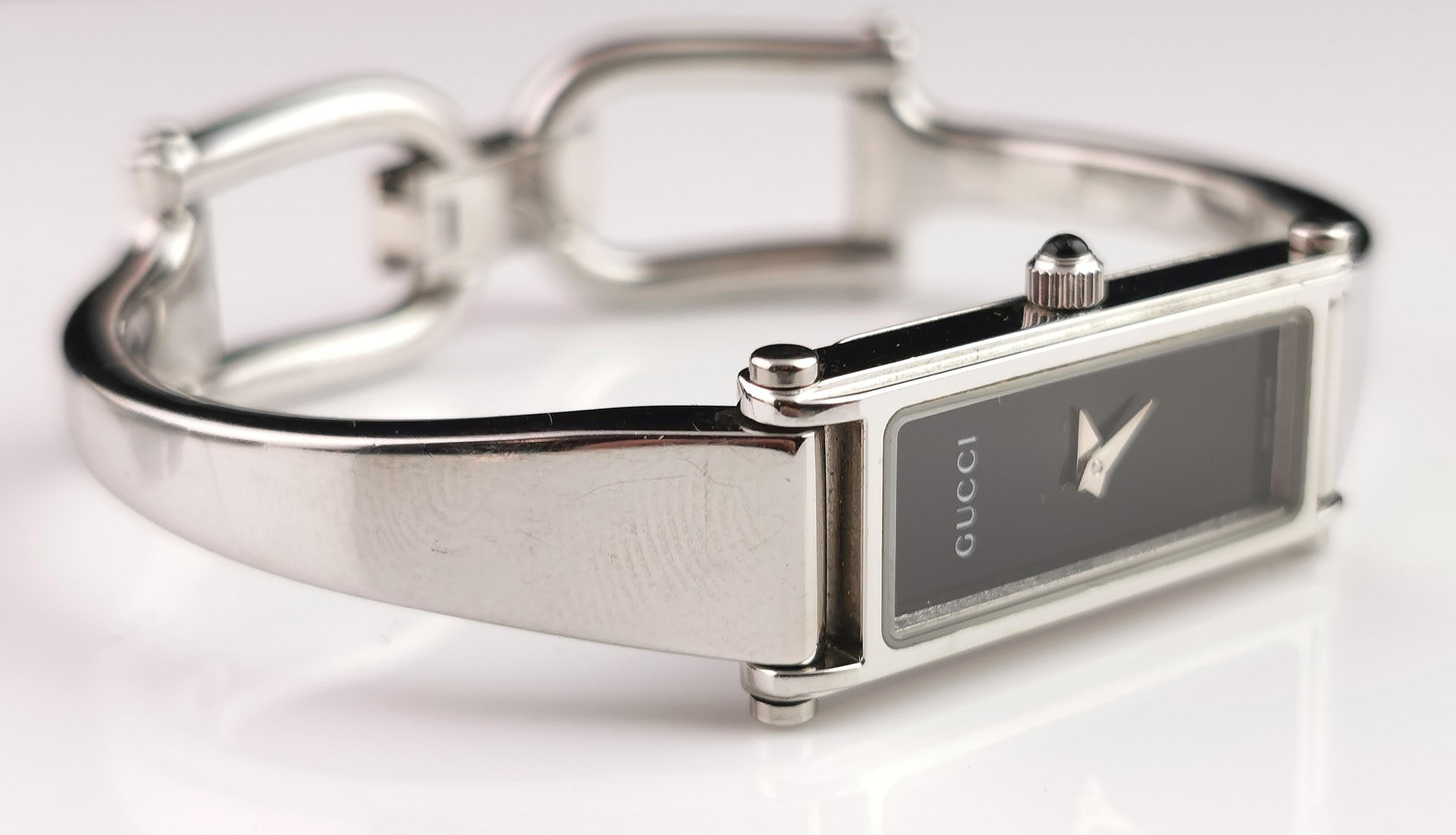 Vintage Gucci 1500l stainless steel ladies wristwatch, Horsebit  2