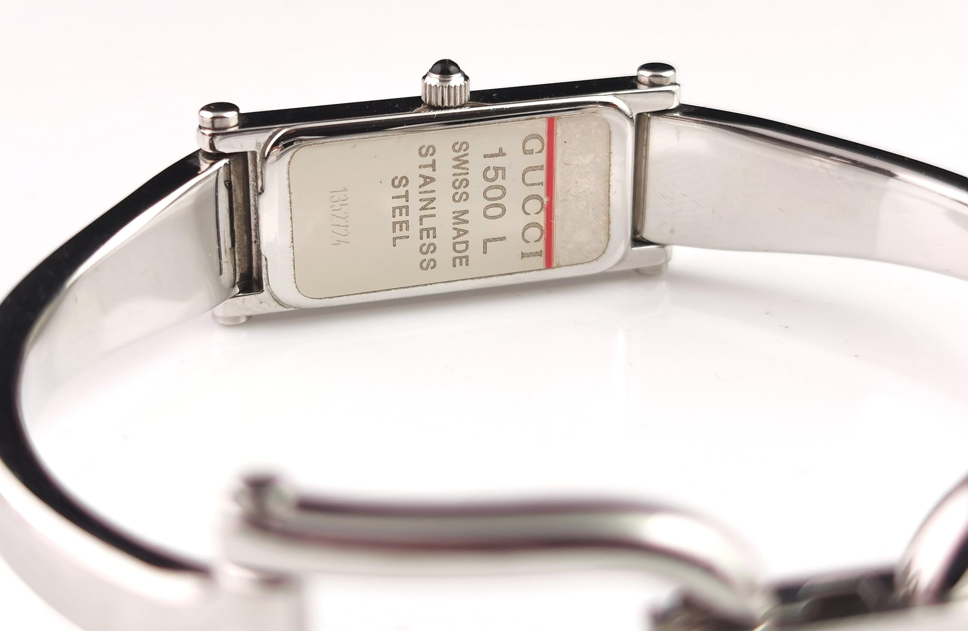 Vintage Gucci 1500l stainless steel ladies wristwatch, Horsebit  In Good Condition In NEWARK, GB