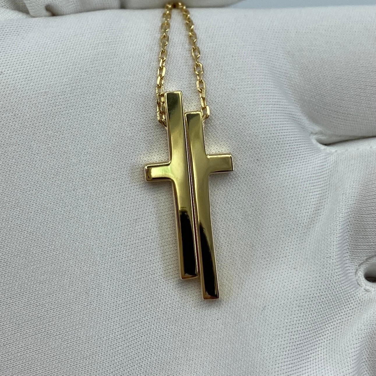 Vintage Gucci 18k Yellow Gold Split Cross Pendant Necklace Original Gucci Box 1