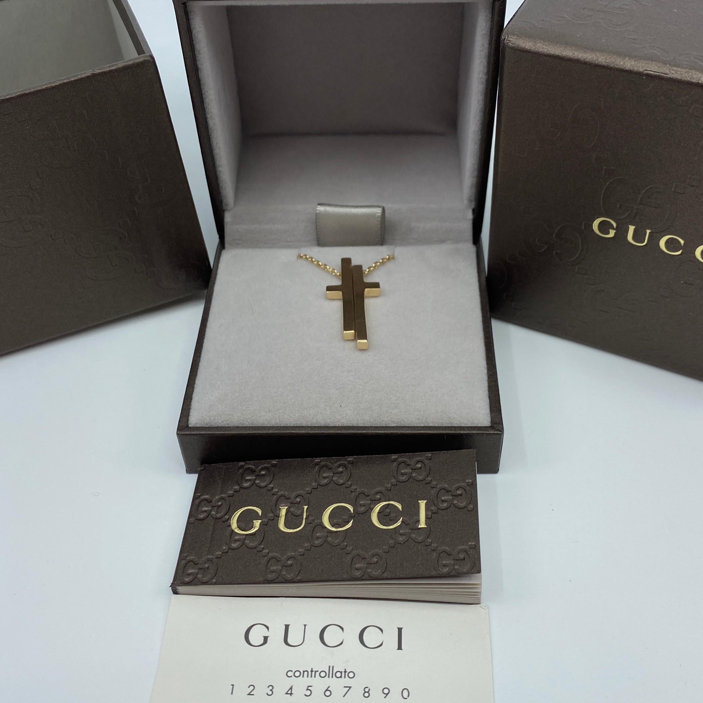 Vintage Gucci 18k Yellow Gold Split Cross Pendant Necklace Original Gucci Box 2
