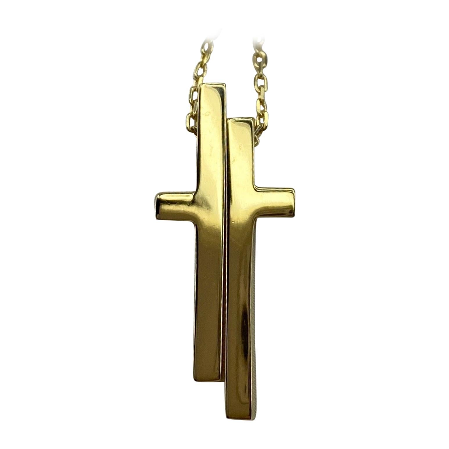 Vintage Gucci 18k Yellow Gold Split Cross Pendant Necklace Original Gucci Box