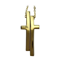 Vintage Gucci 18k Yellow Gold Split Cross Pendant Necklace Original Gucci Box