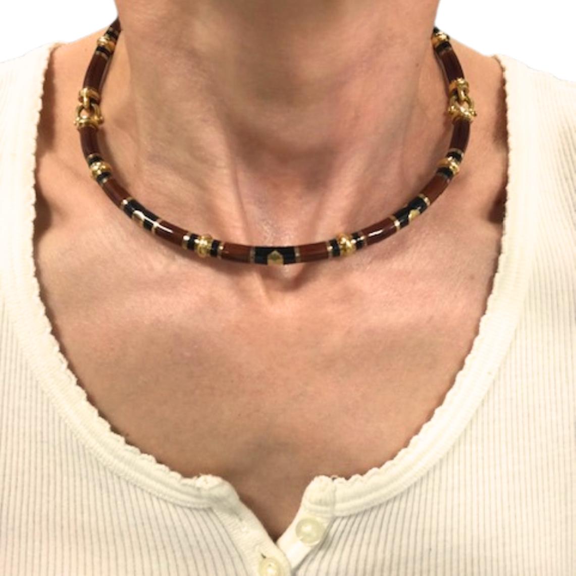 Vintage Gucci 18k Gold Enamel Necklace For Sale 6