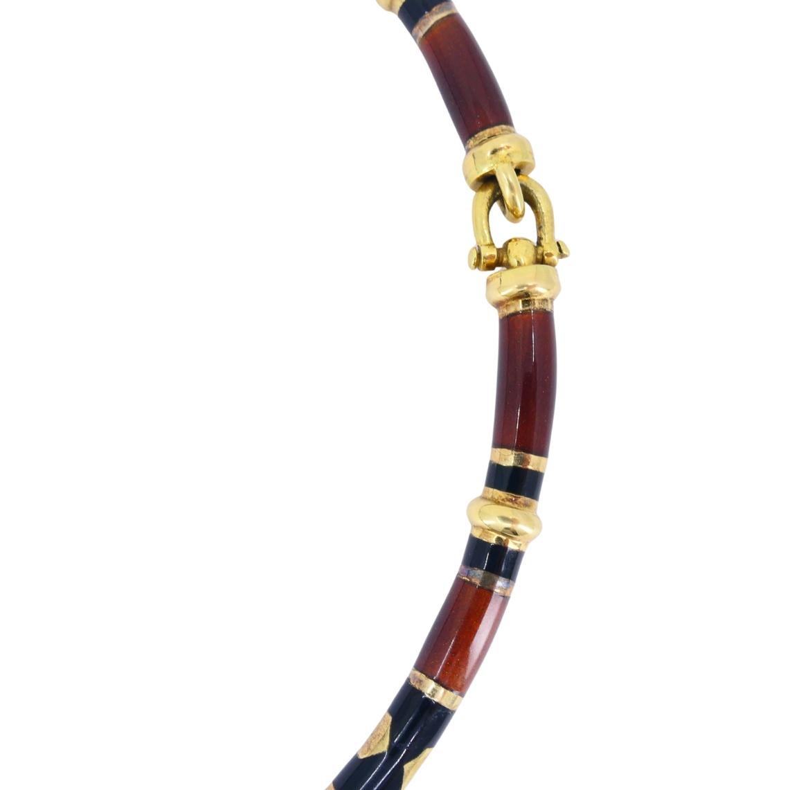 Vintage Gucci 18k Gold Enamel Necklace For Sale 2