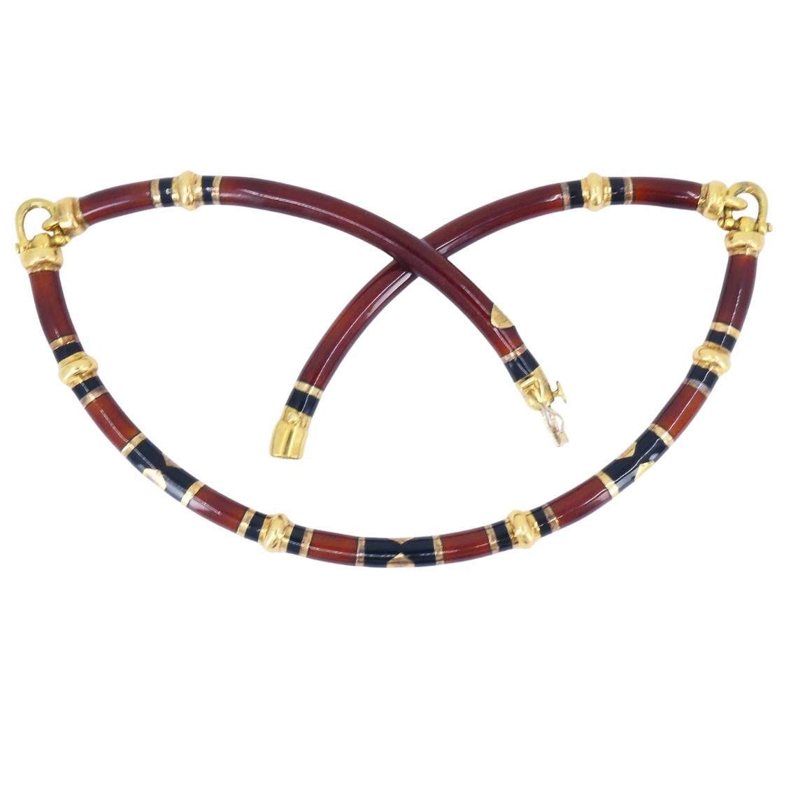 Vintage Gucci 18k Gold Enamel Necklace For Sale 5
