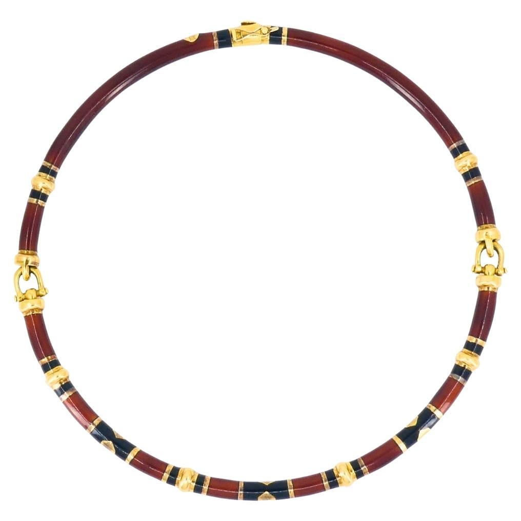 Vintage Gucci 18k Gold Enamel Necklace For Sale