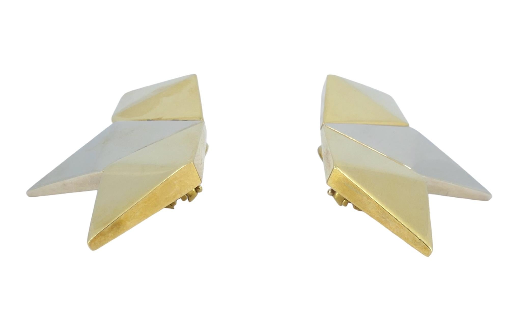 Vintage Gucci 18k White and Yellow Gold Geometric Earrings In Good Condition For Sale In Beverly Hills, CA