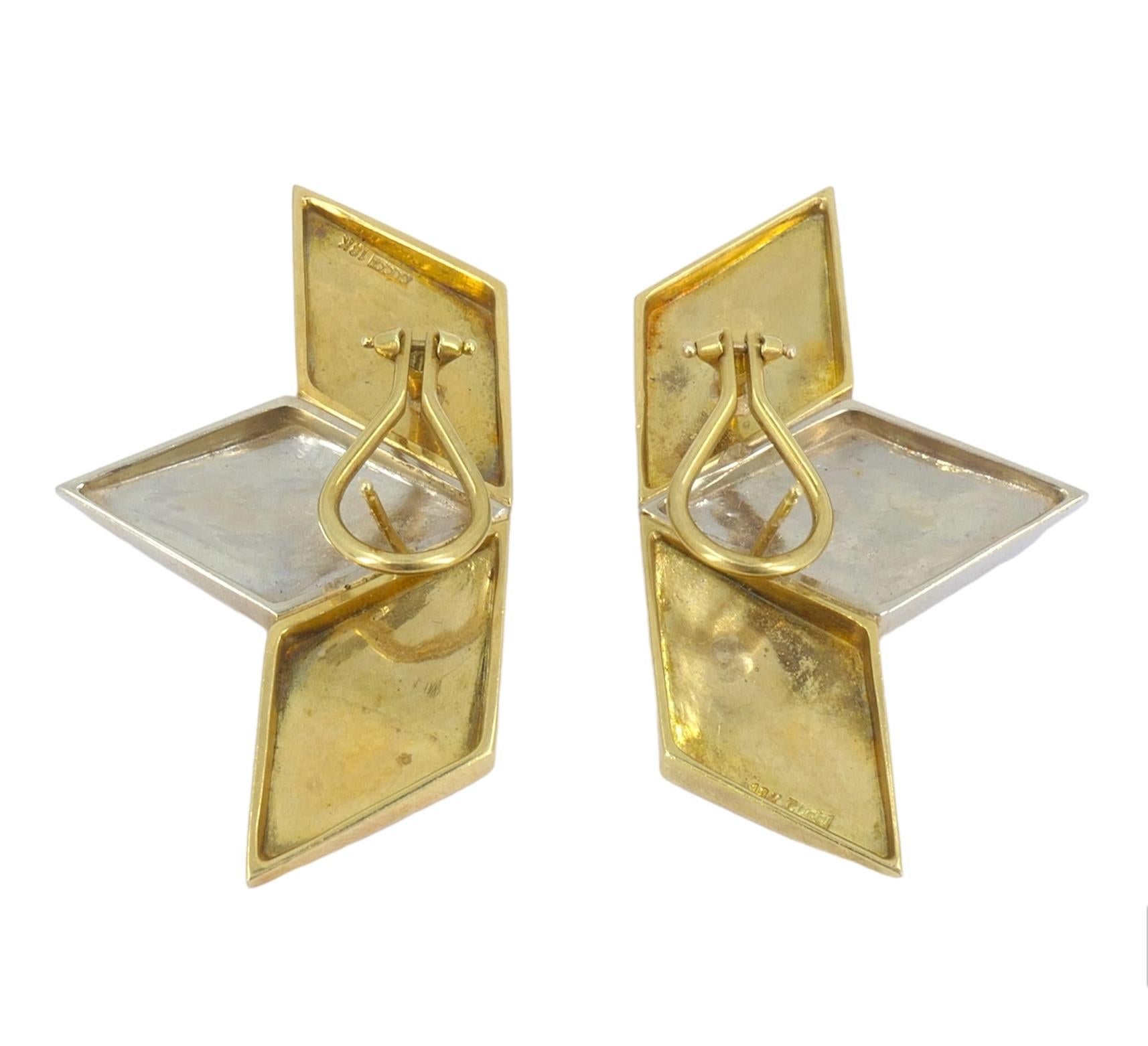 Vintage Gucci 18k White and Yellow Gold Geometric Earrings For Sale 1