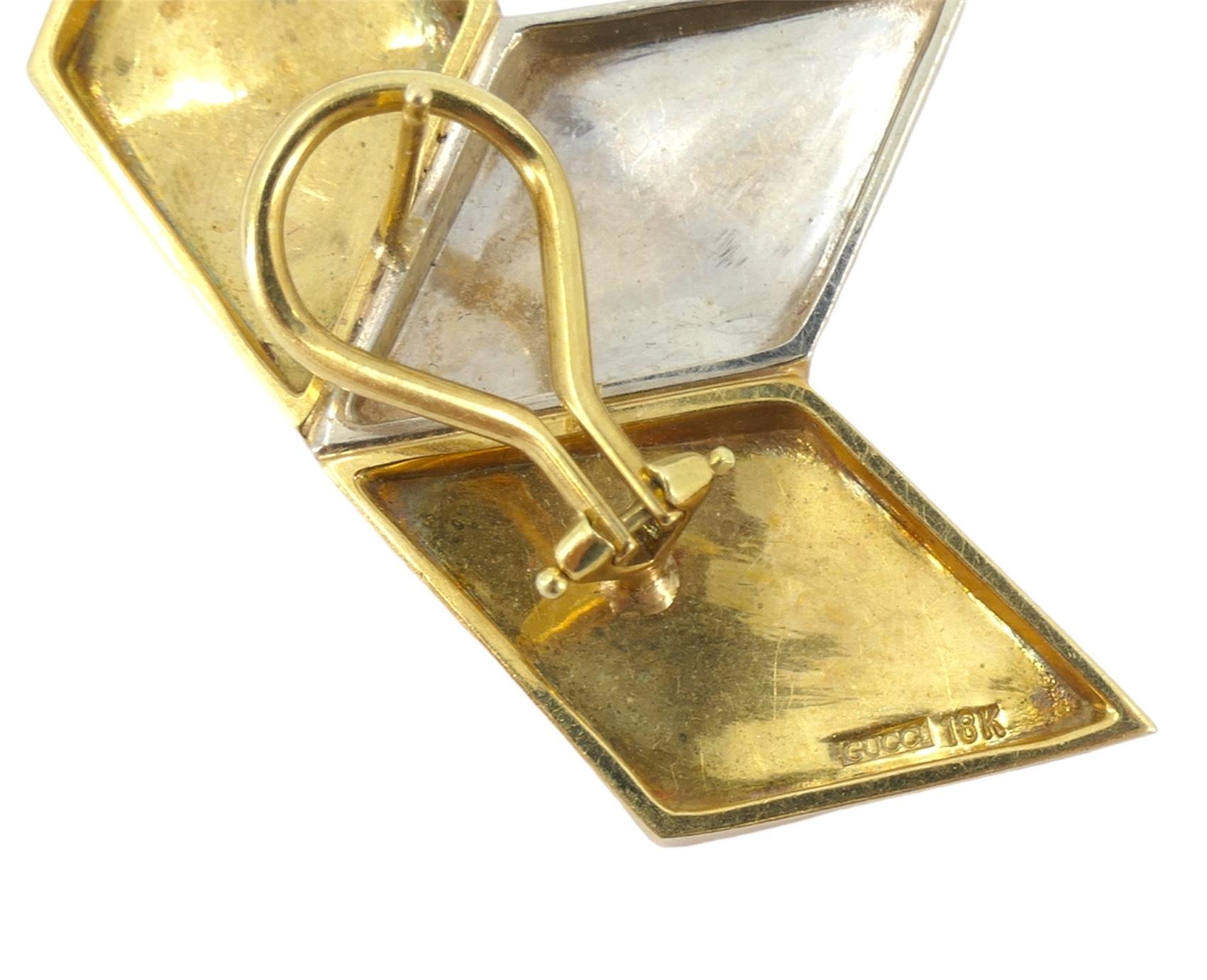 Vintage Gucci 18k White and Yellow Gold Geometric Earrings For Sale 2